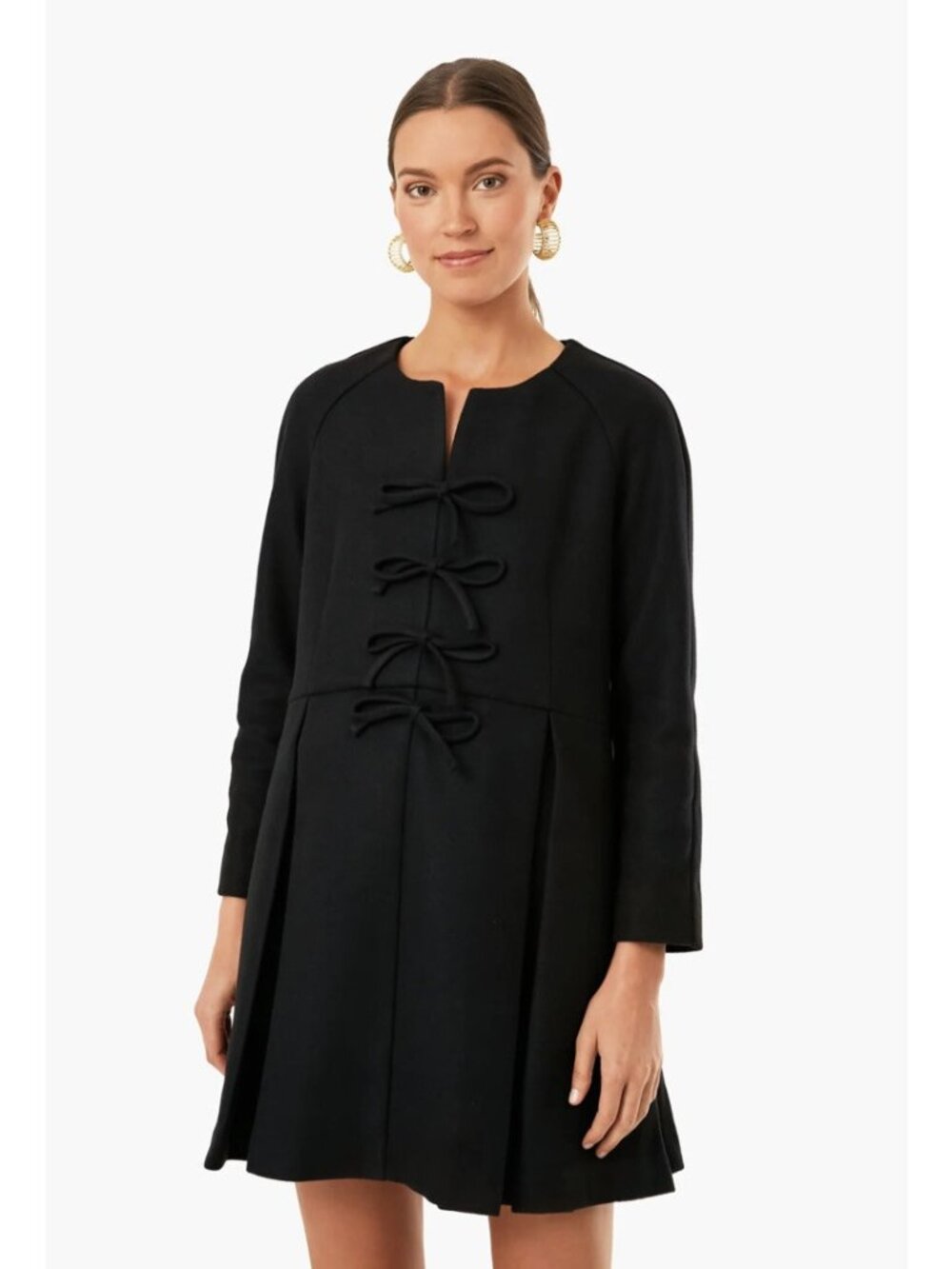 Tuckernuck Black Blair Bow Coat Dress 2XS XXS Women's NWT Long Sleeve A-Line